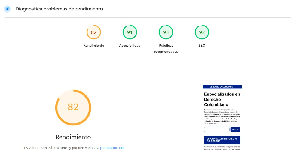 puntaje speed page google